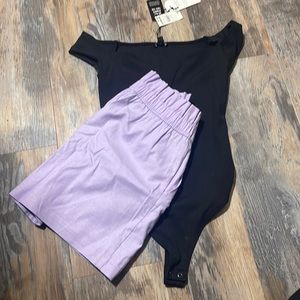 Express bodysuit and paperbag shorts. Brand new with tags